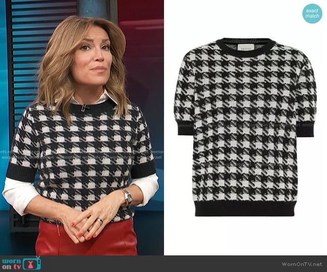 Houndstooth Short Sleeve Sweater by Gucci worn by Kit Hoover on Access Hollywood