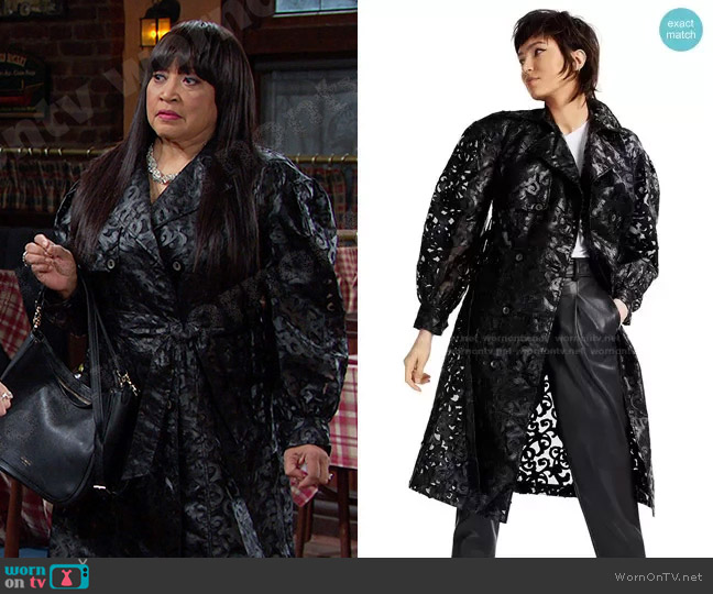 INC International Concepts Illusion Lace Trench Coat worn by Paulina Price (Jackée Harry) on Days of our Lives