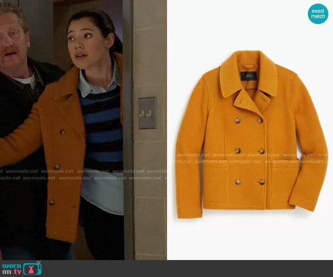 J. Crew Boiled Wool Peacoat in Warm Caramel worn by Violet Mikami (Hanako Greensmith) on Chicago Fire