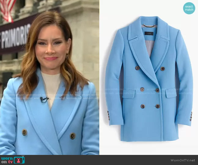 J. Crew Double Breasted Wool Coat in Blue worn by Rebecca Jarvis on Good Morning America