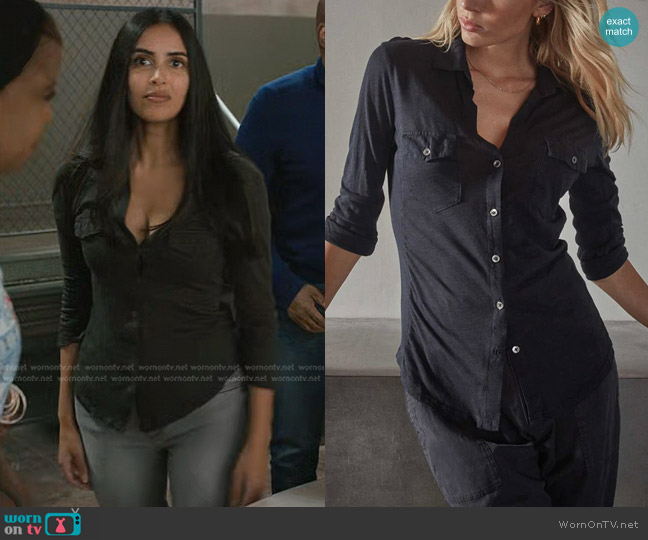 James Perse Contrast Panel Shirt in Deep worn by Saanvi (Parveen Kaur) on Manifest