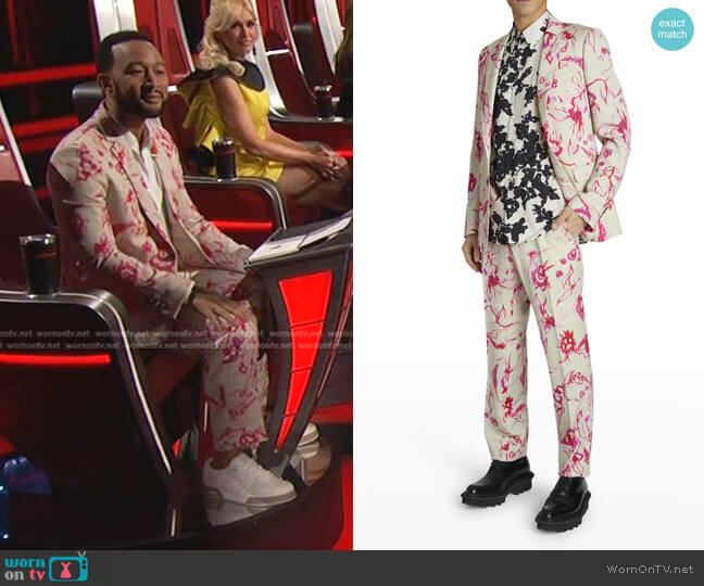 Dries van Noten Kayne Floral Suit worn by John Legend on The Voice