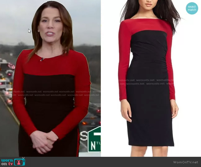 Lauren Ralph Lauren Color Block Long-Sleeve Dress worn by Heather O’Rourke on Good Morning America