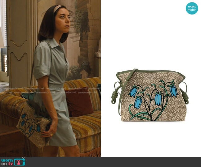 Loewe Canvas Calfskin Flamenco Knot Bag Green worn by Harper Spiller (Aubrey Plaza) on The White Lotus