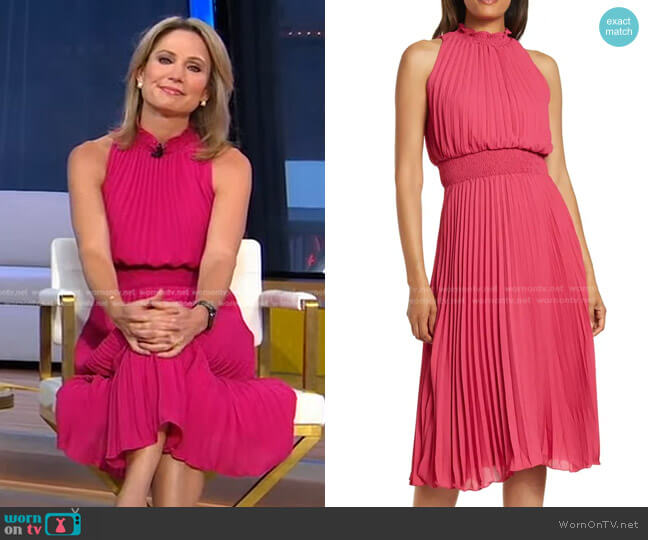 Lucy Paris Smocked Neck Pleated Sleeveless Dress worn by Amy Robach on Good Morning America
