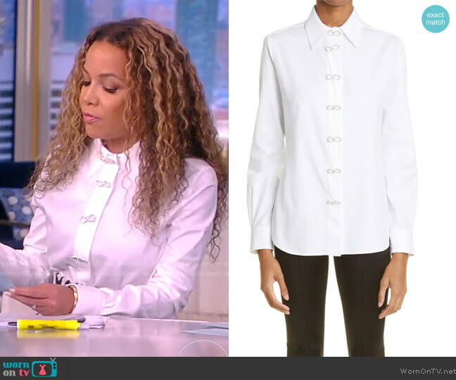 Mach & Mach Crystal Bow Cotton Button-Up Shirt worn by Sunny Hostin on The View