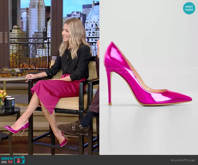 Gianvito Rossi Mirror Calfskin Stiletto Pumps worn by Kelly Ripa on Live with Kelly and Mark