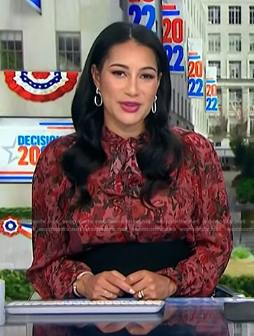 Morgan's pink floral tie neck blouse on NBC News Daily