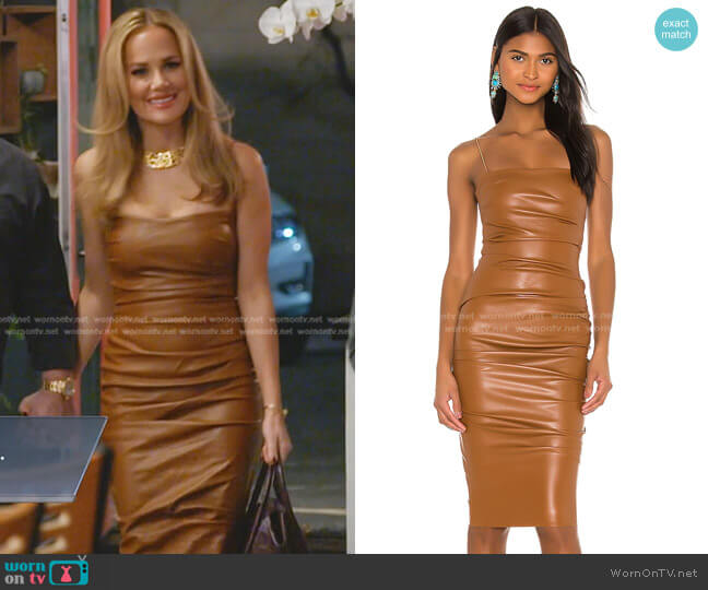 Nookie Posse x REVOLVE Faux Leather Midi Dress worn by Angie H on The Real Housewives of Salt Lake City