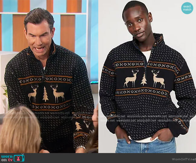 Old Navy Oversized Patterned Sherpa Quarter-Zip Sweatshirt worn by Jerry O'Connell on The Talk