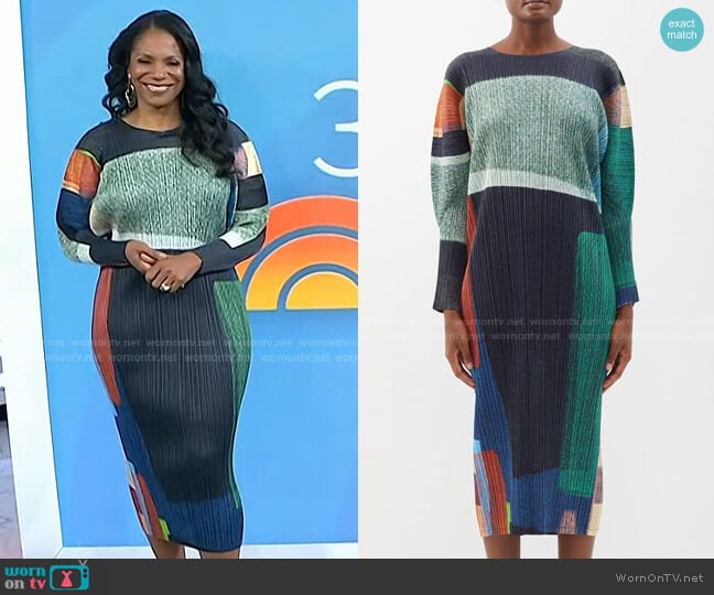 Pleats Please Issey Miyake Colour-Block Midi Dress worn by Audra McDonald on Today