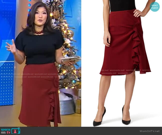 Prabal Gurung Collective Ruffle Side Slit Skirt worn by Juju Chang on Good Morning America