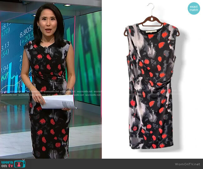 RACHEL Rachel Roy Printed Ruched Sleeveless Dress worn by Vicky Nguyen on NBC News Daily
