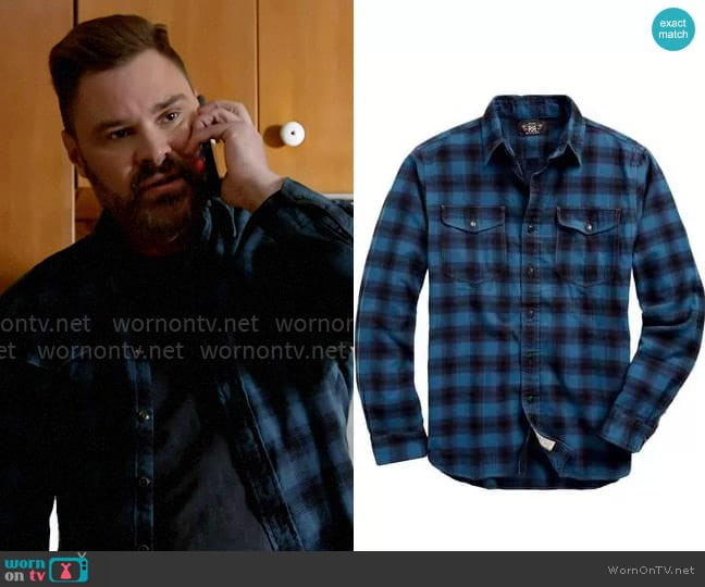 RRL Ralph Lauren Brushed Workshirt in Indigo/Black worn by Adam Ruzek (Patrick John Flueger) on Chicago PD