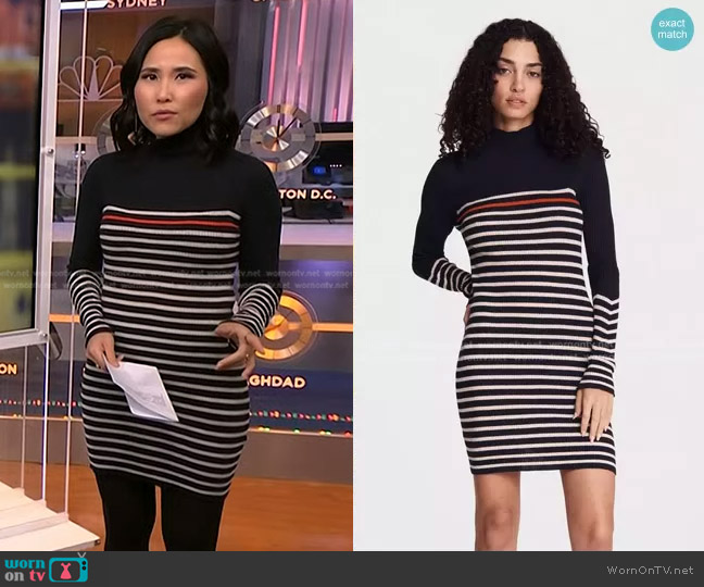 Rag & Bone Kate Stripe Turtleneck Mini Dress worn by Vicky Nguyen on NBC News Daily