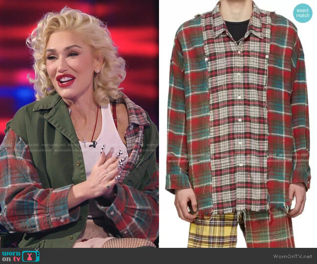 R13 Red & Grey Combo Work Shirt worn by Gwen Stefani on The Voice