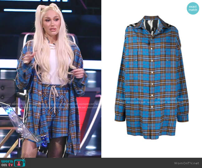 Rick Owens Plaid-Check Shirt Coat worn by Gwen Stefani on The Voice