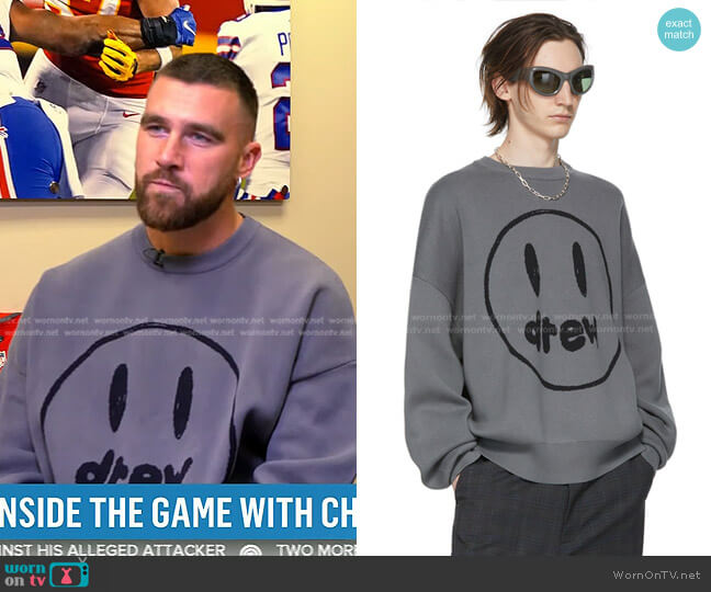 Drew House Painted Mascot Sweater worn by Travis Kelce on Today