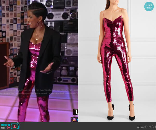 Sequined Stretched Mesh Jumpsuit by Saint Laurent worn by Tamron Hall on Tamron Hall Show