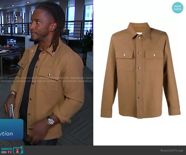 Sandro Single-Breasted Shirt Jacket worn by Scott Evans on Access Hollywood