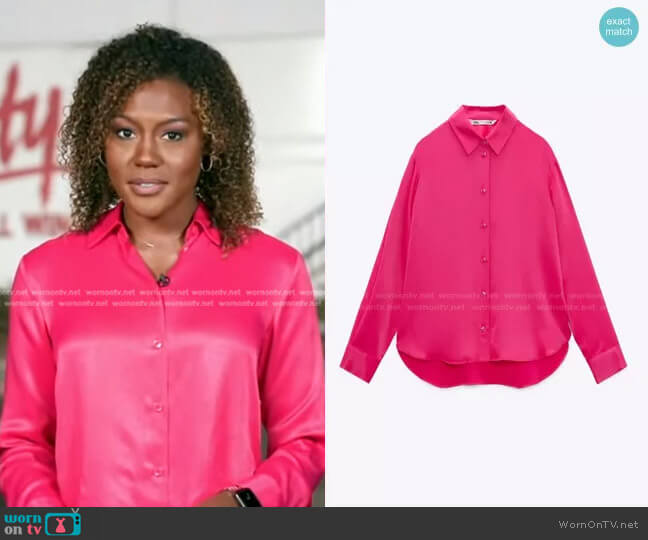 Zara Satin Effect Shirt worn by Janai Norman on Good Morning America