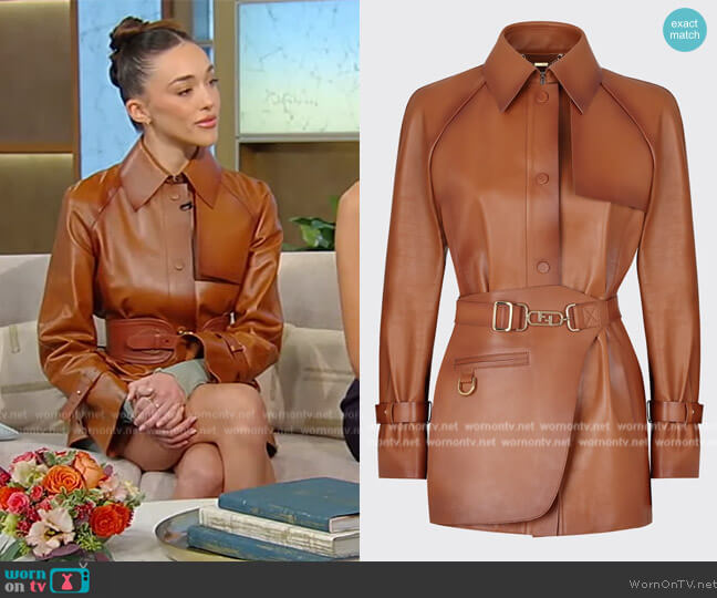 Fendi Shaded Leather Jacket with Detachable Belt worn by Sophia Culpo on Tamron Hall Show