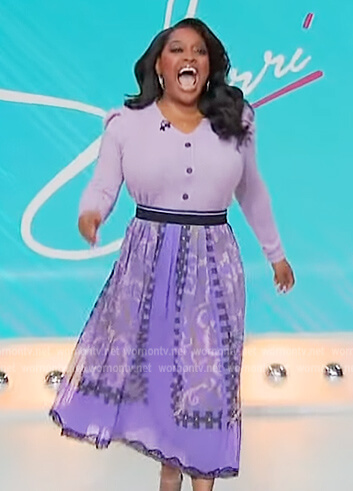 Sherri's lavender cardigan and skirt on Sherri