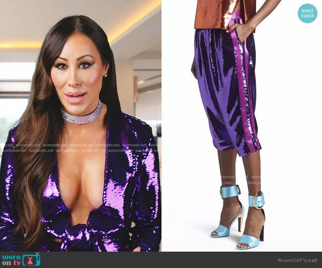 Tom Ford Side-Stripe Liquid Sequin Capri Pants worn by Angie Katsanevas on The Real Housewives of Salt Lake City