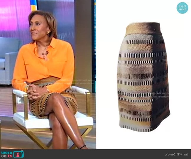 Burberry Striped Knit Pencil Skirt worn by Robin Roberts on Good Morning America