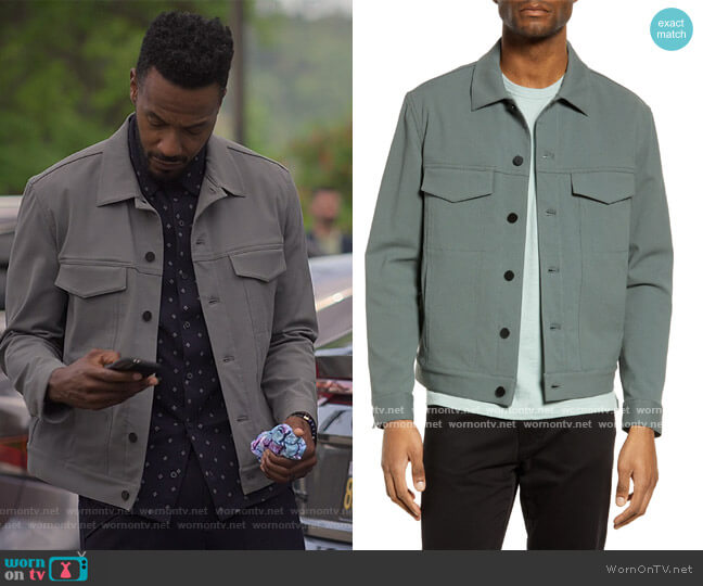 Theory Cotton Blend Twill Trucker Jacket worn by McKinley Freeman (McKinley Freeman) on Reasonable Doubt