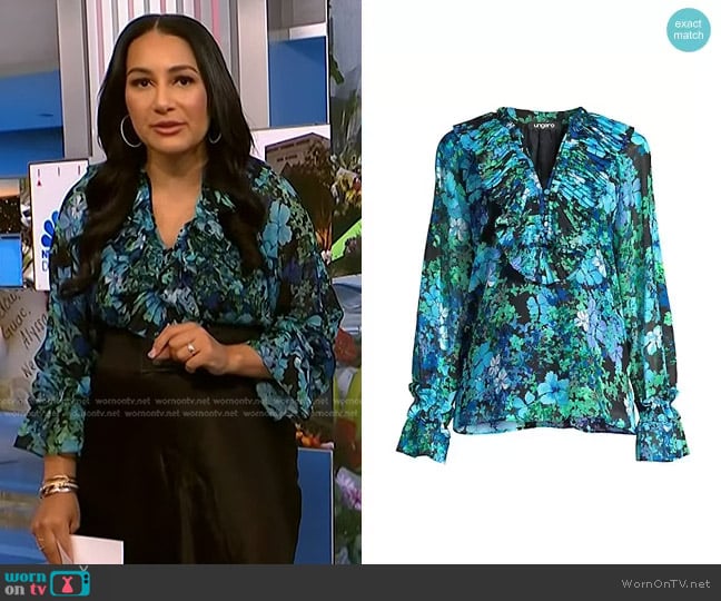 Ungaro Floral Ruffled Blouse worn by Morgan Radford on NBC News Daily