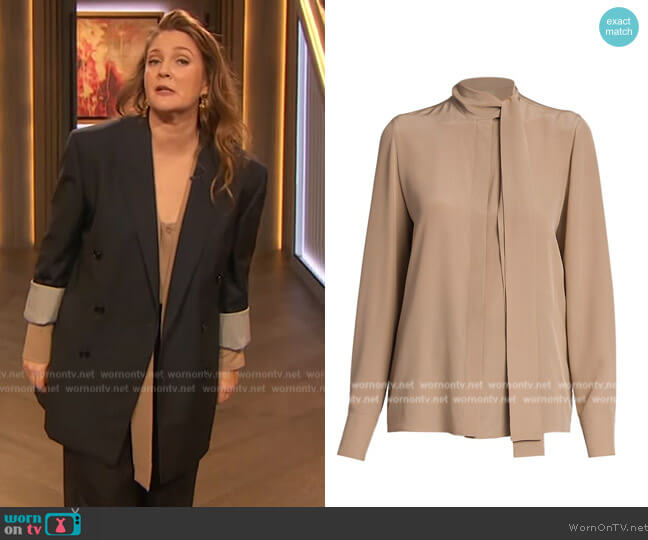 Valentino Neck-Tie Silk Georgette Blouse worn by Drew Barrymore on The Drew Barrymore Show