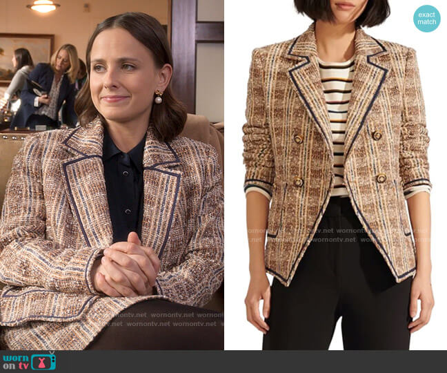 Veronica Beard Theron Blazer worn by Kimberly Finkle (Pauline Chalamet) on The Sex Lives of College Girls