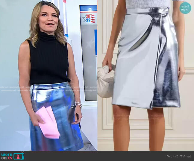 Victoria Beckham Wrap-Effect Metallic Scuba Skirt worn by Savannah Guthrie on Today