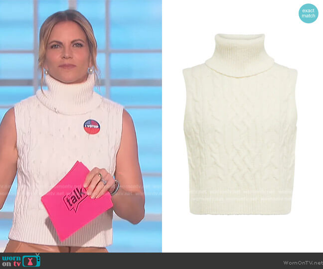 Vince Twisted Cable Turtleneck Sweater Tank worn by Natalie Morales on The Talk
