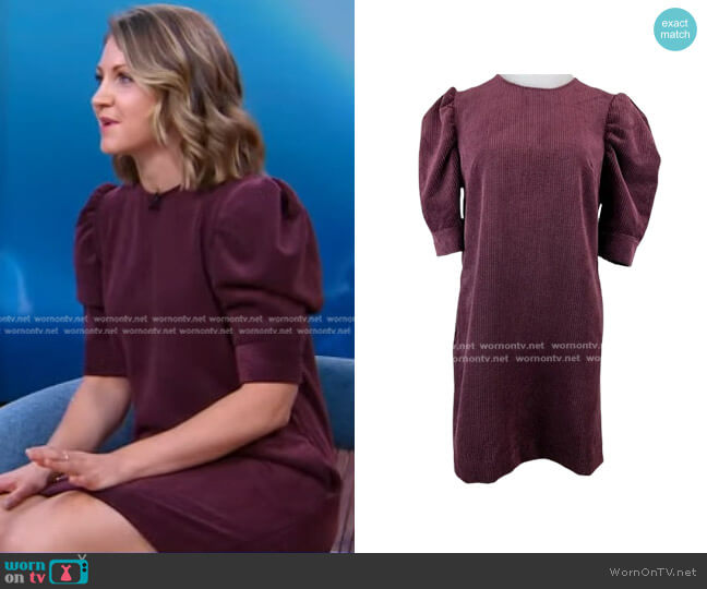 Who What Wear Puff Sleeve Corduroy Dress worn by Elizabeth Moore on Good Morning America