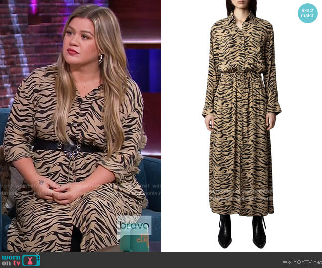 Zadig and Voltaire Radial Tiger Print Maxi Shirtdress worn by Kelly Clarkson on The Kelly Clarkson Show