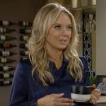 Abby’s navy feather cuff shirt on The Young and the Restless