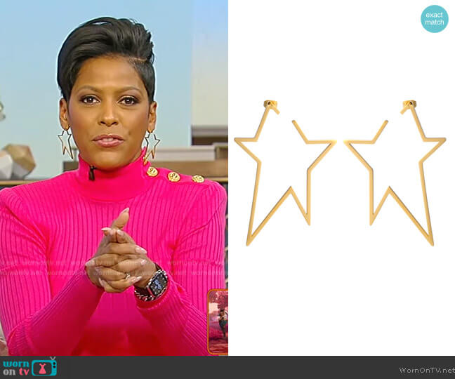 Aqua Star Drop Earrings in 18K Gold-Plated Sterling Silver worn by Tamron Hall on Tamron Hall Show