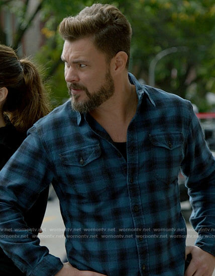Adam's blue checked shirt on Chicago PD