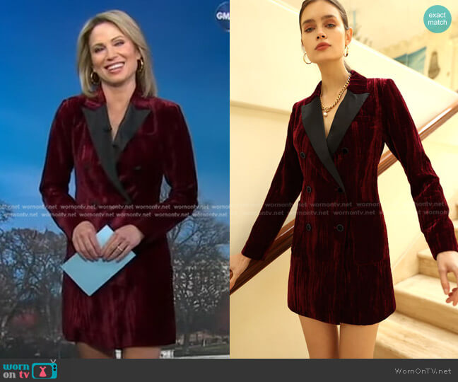 Adelyn Rae Tania Velvet Double Breasted Blazer Dress worn by Amy Robach on Good Morning America