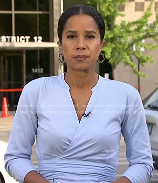 Adriana Diaz's blue wrap top on CBS Mornings