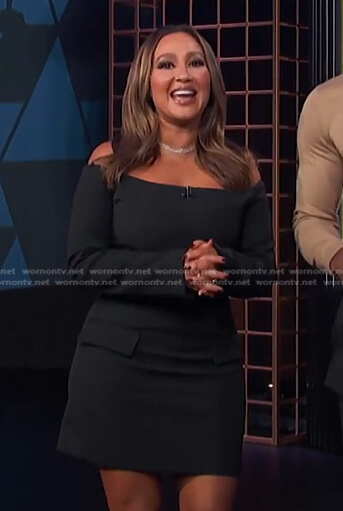 Adrienne's black off-shoulder mini dress on E! News