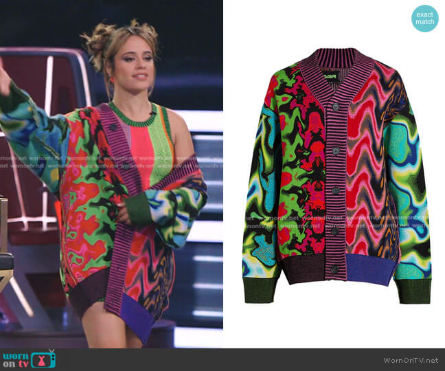 AGR Cherish Pixelated-Flame Cardigan worn by Camila Cabello on The Voice