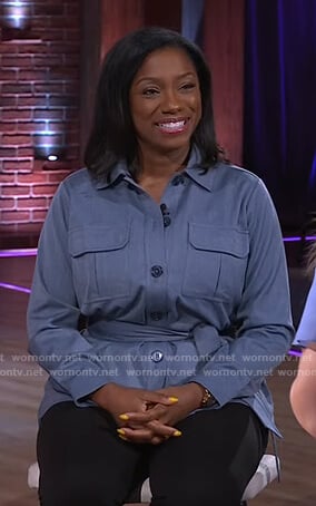 AJ Jefferson's blue belted jacket on The Kelly Clarkson Show