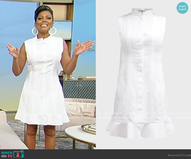 Alaia Sculpting Poplin Ruffle-Hem Mini Dress worn by Tamron Hall on Tamron Hall Show