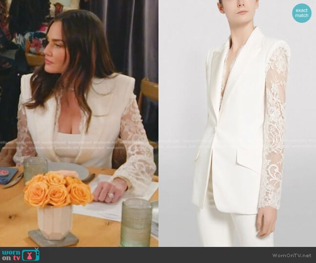 Alexander McQueen Lace Sleeve Tuxedo Jacket worn by Meredith Marks on The Real Housewives of Salt Lake City