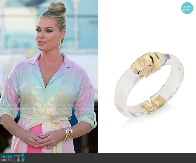Alexis Bittar Molten 14K Goldplated Hinged Lucite Bracelet in Clear worn by Rebecca Romijn on The Real Love Boat