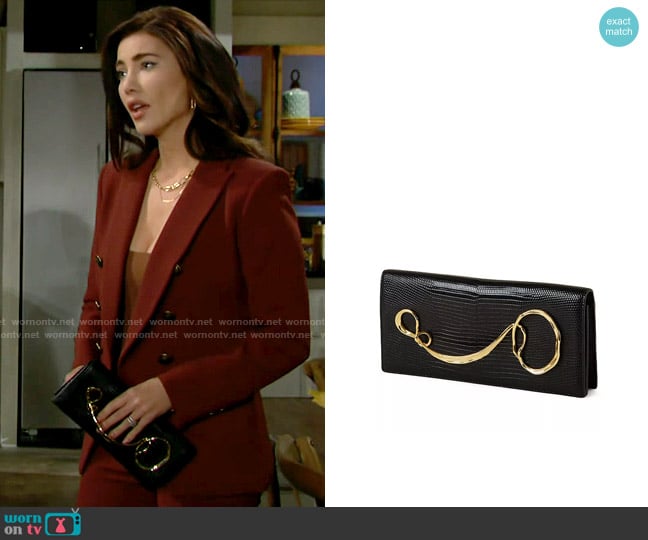 Alexis Bittar Twisted Gold Side Handle Clutch worn by Steffy Forrester (Jacqueline MacInnes Wood) on The Bold and the Beautiful