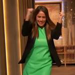 Soleil Moon Frye’s green leather mini dress on The Drew Barrymore Show